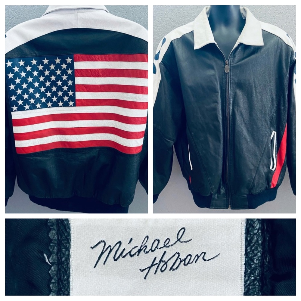 Michael Hoban Wheremi Vintage Usa Black Red White Blue Leather Jacket